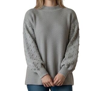 Vince Camuto Womens Gray Ribbed Mock Neck Bobble Sleeve Knit Sweater Size L